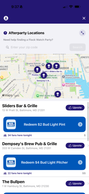 Fans show up — watch party bars map